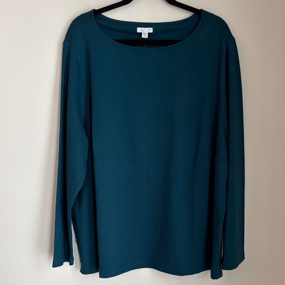 J. Jill women pointe long sleeve button tunic Teal Top comfy stretch 3X NWT READ